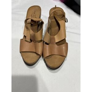 Pre Owned Pedro Iniesta Two Tone Leather Wedge Sandals Size 10